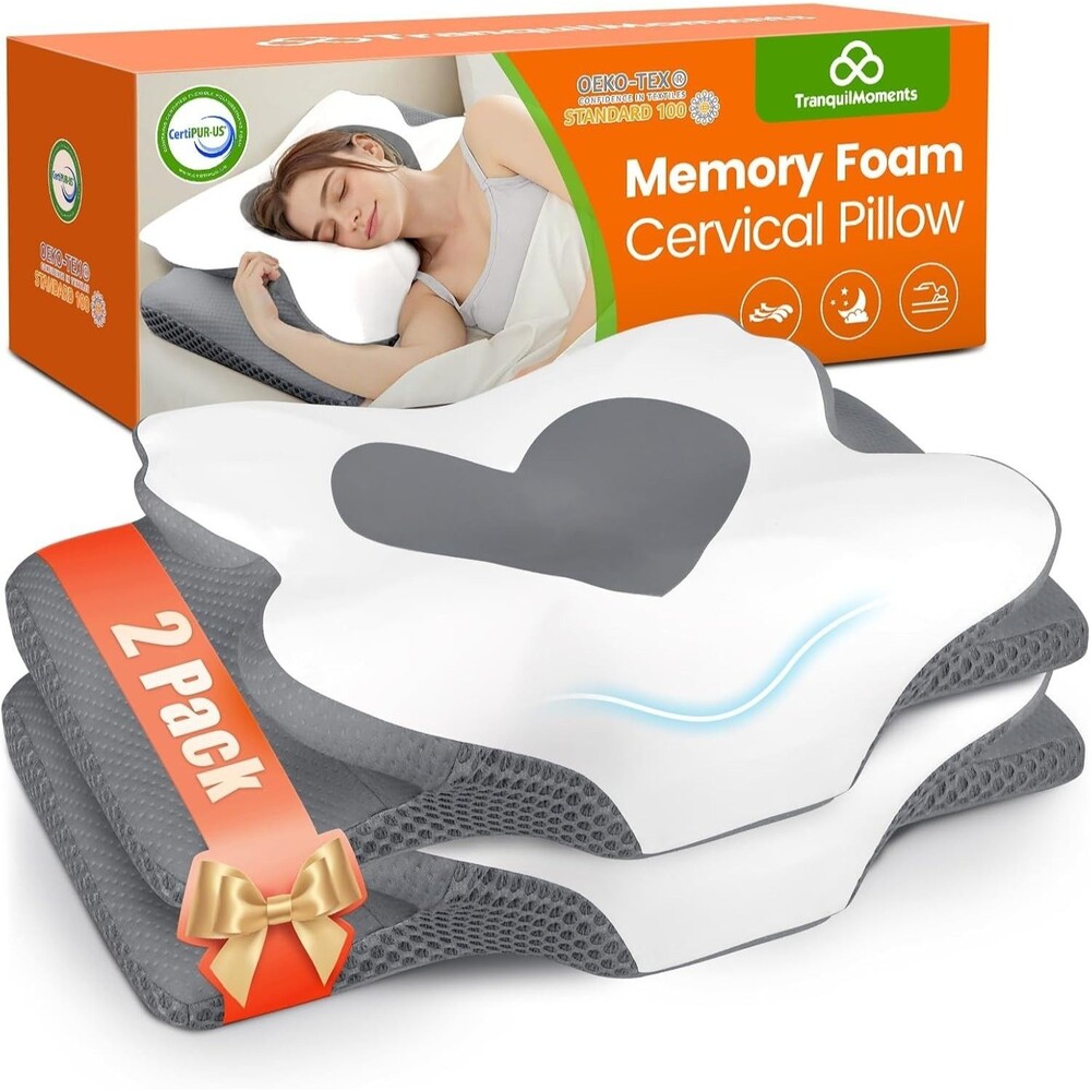 Set of 2 Cervical Neck Pillow for Sleeping, Memory Foam Pillow for Neck Support